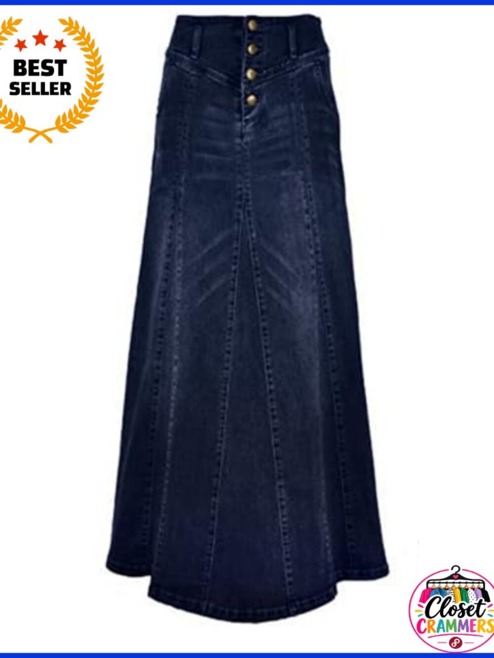 Retro Button-Fly High Waist A-Line Maxi Long Denim Skirt